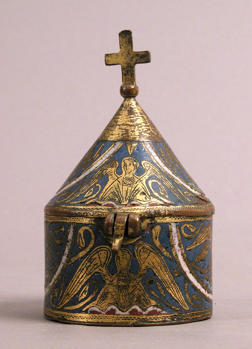 Pyx, Champlevé enamel, copper-gilt, French 