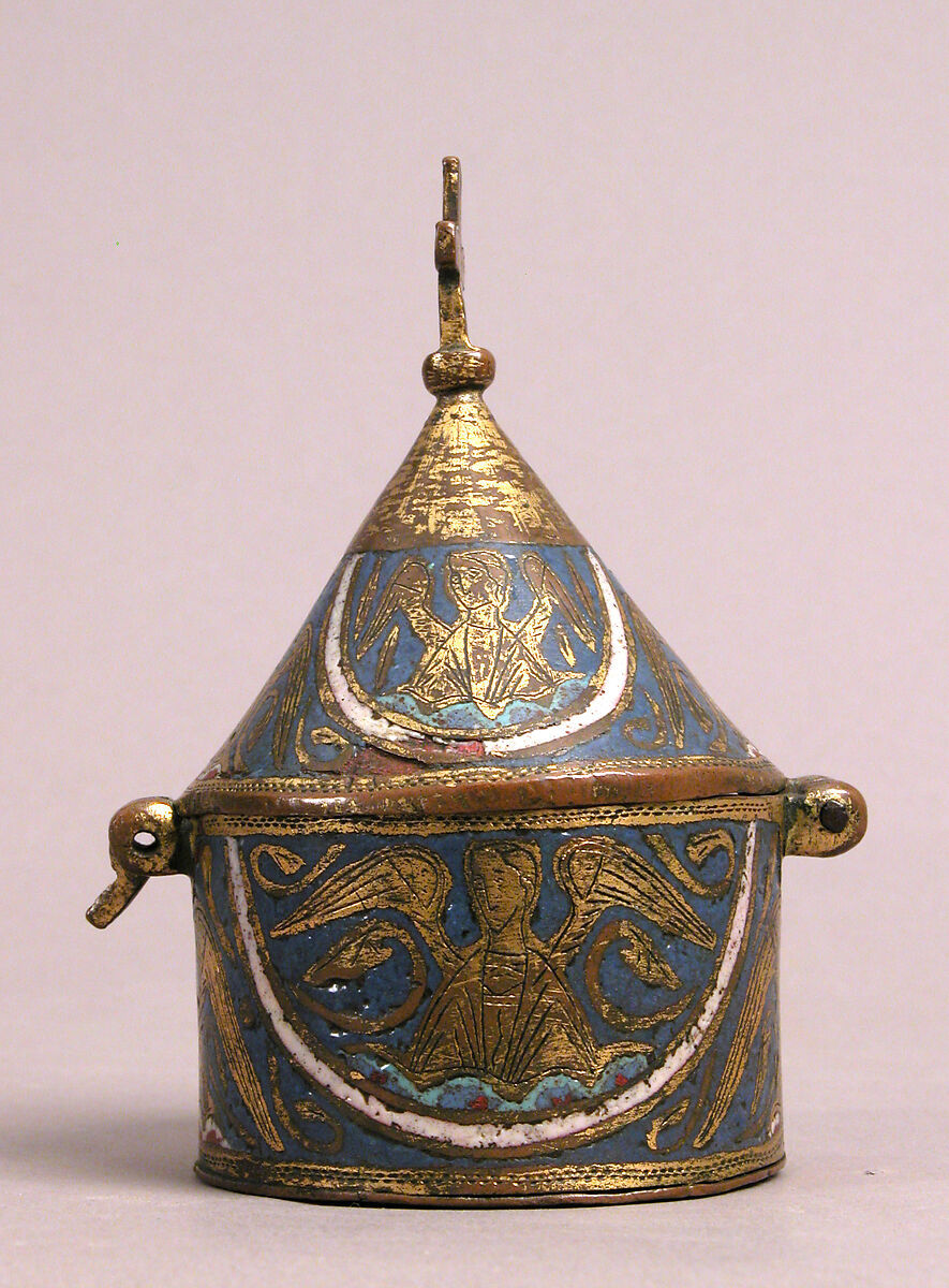 Pyx, Champlevé enamel, copper-gilt, French