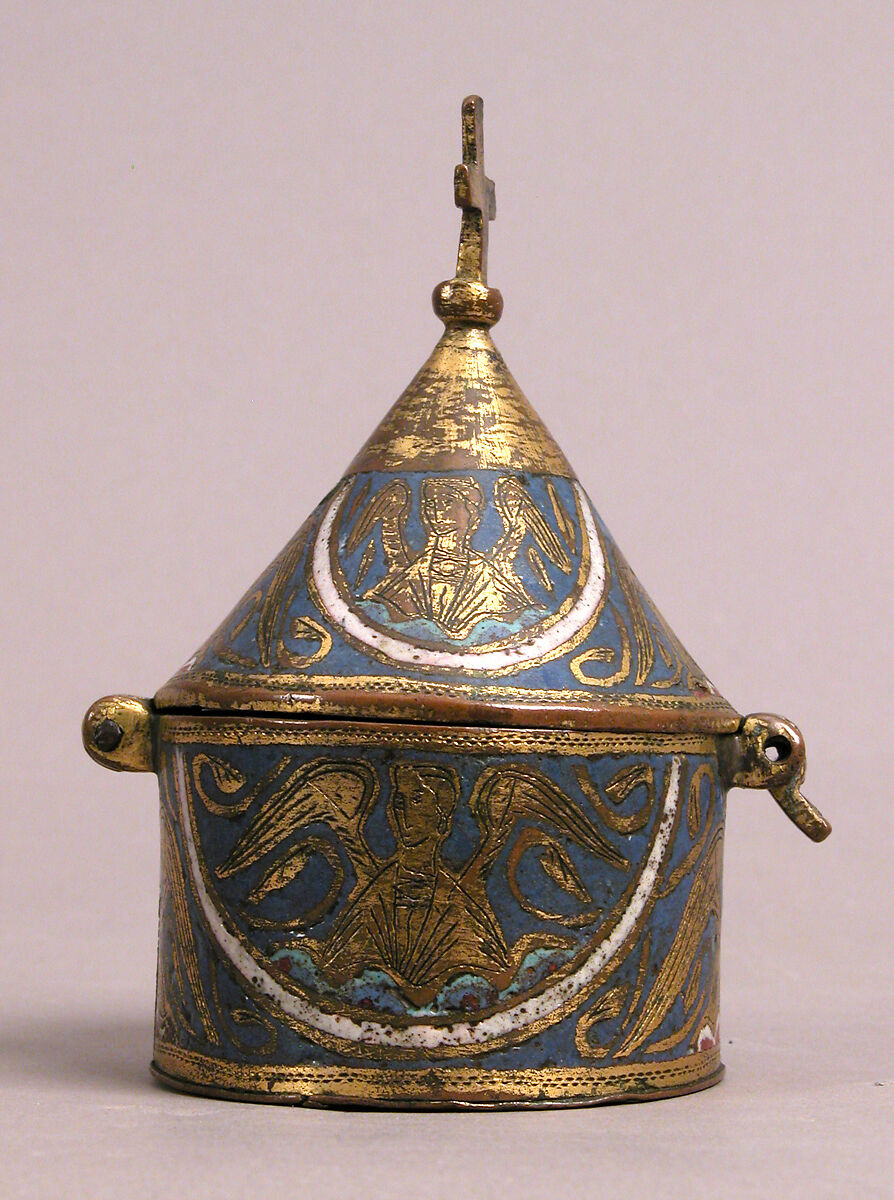 Pyx, Champlevé enamel, copper-gilt, French