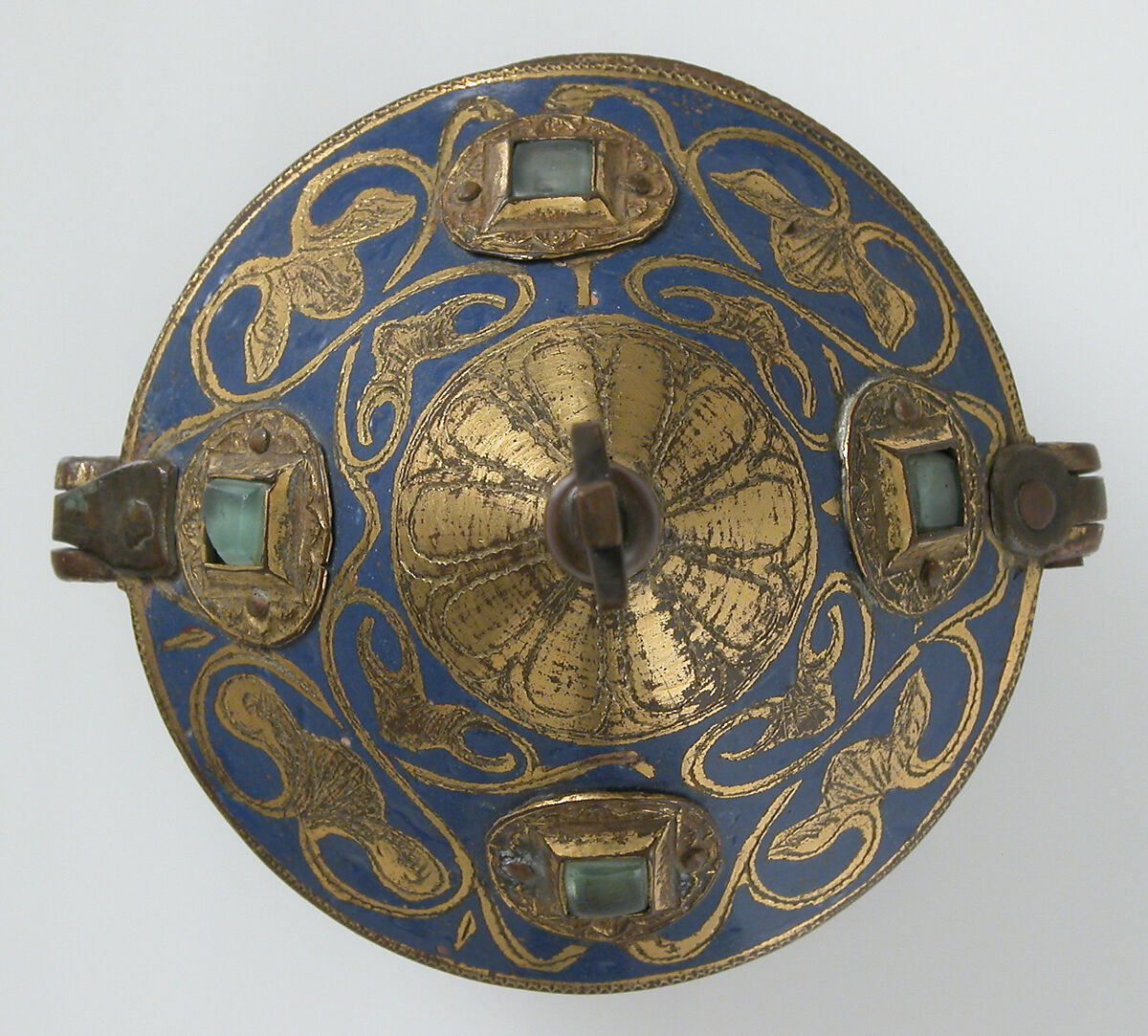 Pyx, Champlevé enamel, copper-gilt, glass paste cabochons, French
