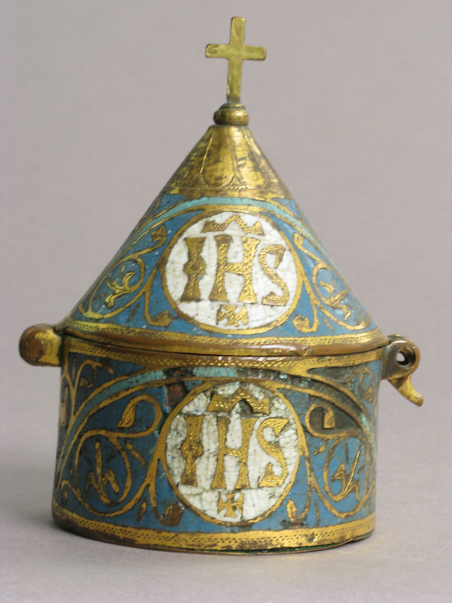 Pyx, Copper: engraved, gilt; champlevé enamel, French