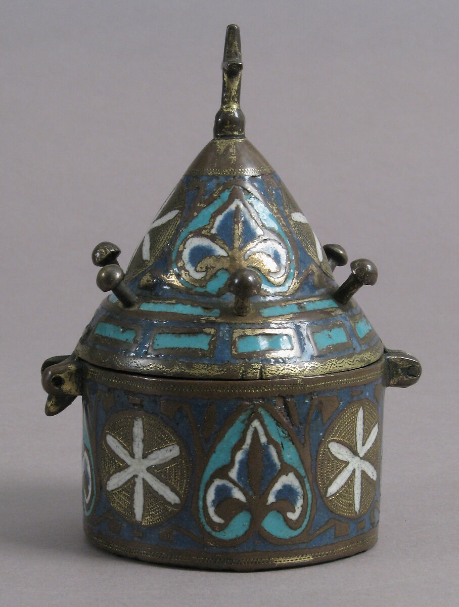 Pyx, Champlevé enamel, copper-gilt, Spanish