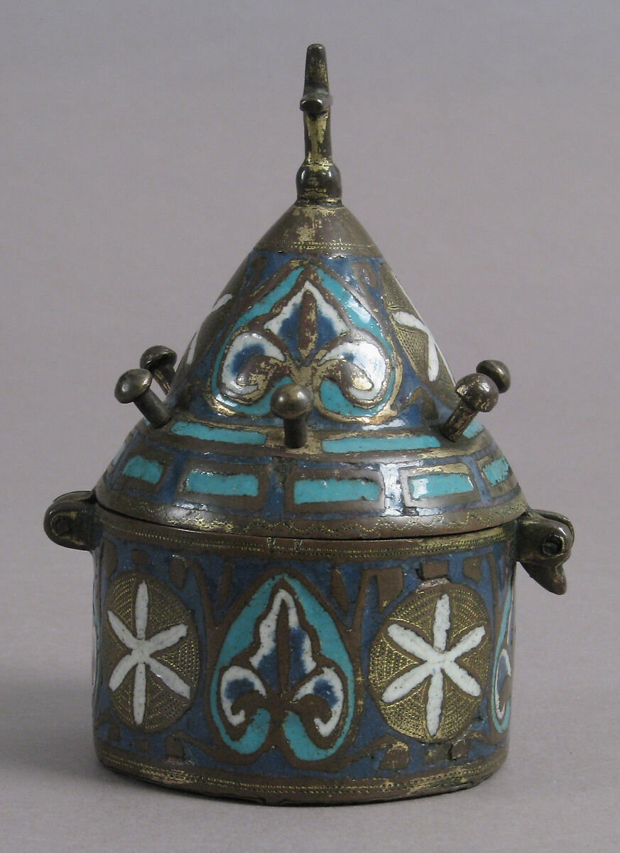 Pyx, Champlevé enamel, copper-gilt, Spanish