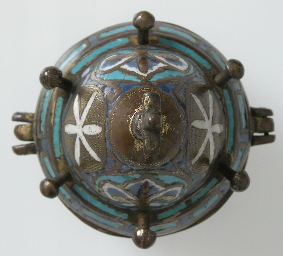 Pyx, Champlevé enamel, copper-gilt, Spanish