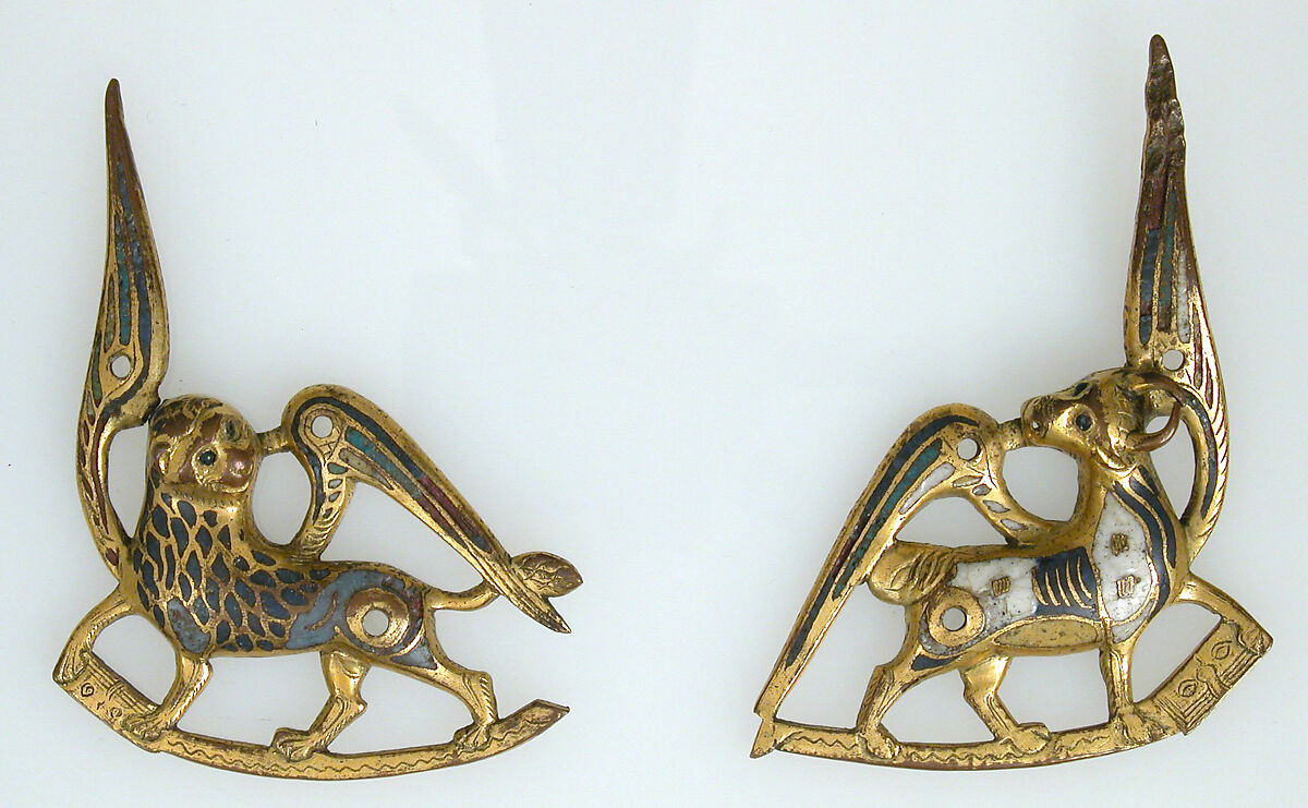 The Ox of Saint Luke (one of two appliqués from a book cover), Copper: repoussé, engraved, chased, and gilt, champlevé enamel, French