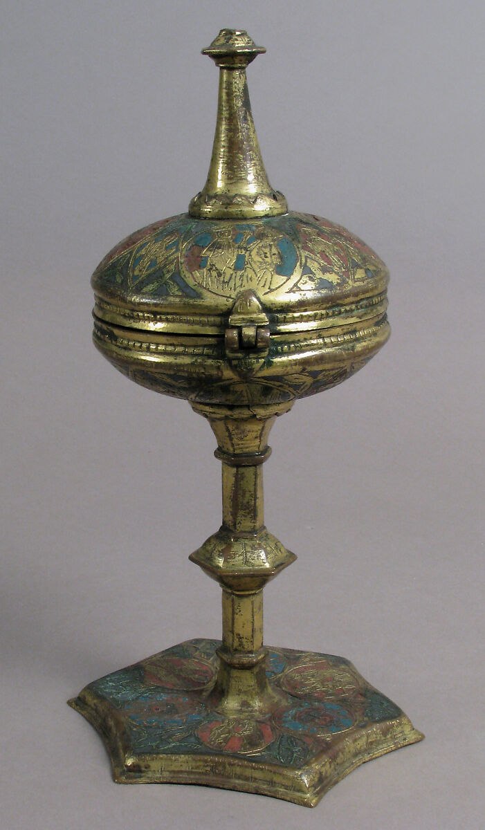 Ciborium, Champlevé enamel, copper-gilt, Spanish 