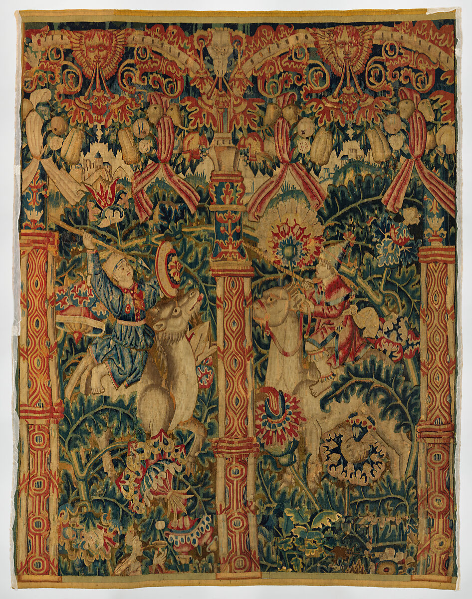 Arcades with Riders in Fantastic Thickets, Wool warp;  wool and silk wefts, South Netherlandish 