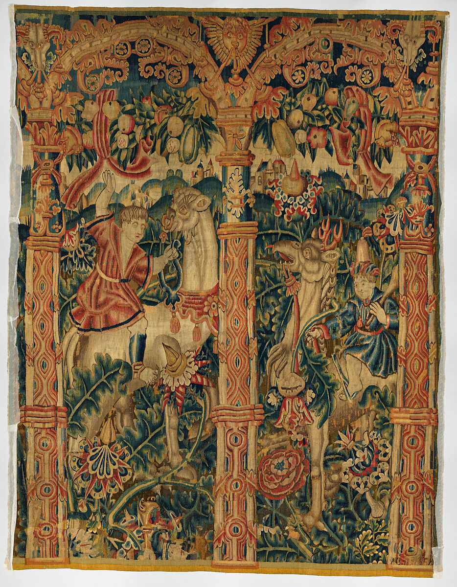 Arcades with Riders in Fantastic Thickets, Wool warp, wool and silk wefts, South Netherlandish 