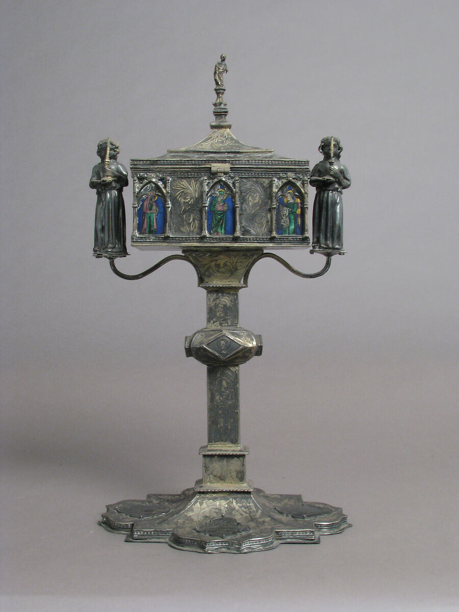 Reliquary, Silver-gilt, basse taille enamel, Italian 