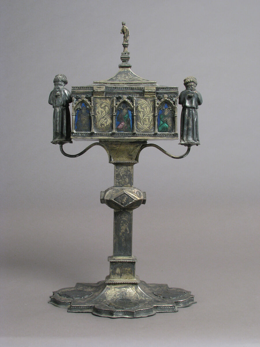 Reliquary, Gilded silver and basse taille enamel, Italian
