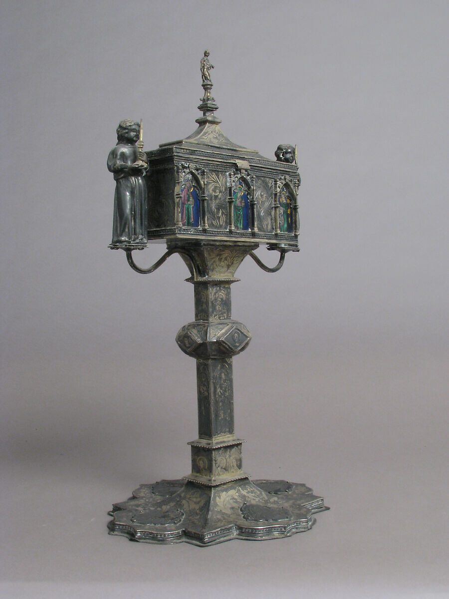 Reliquary, Gilded silver and basse taille enamel, Italian
