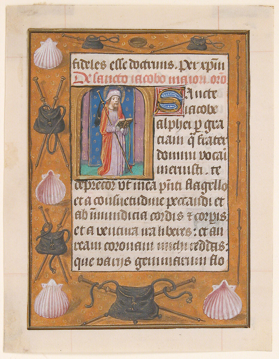 Manuscript Leaf with Saint James the Greater, from a Book of Hours, Tempera, ink, and shell gold on parchment, South Netherlandish 