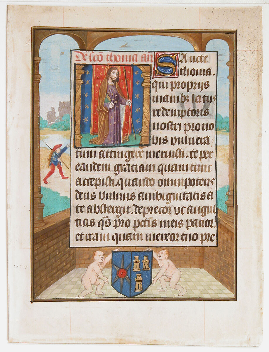 Manuscript Leaf with Saint Thomas, from a Book of Hours, Tempera, ink, and shell gold on parchment, Netherlandish 