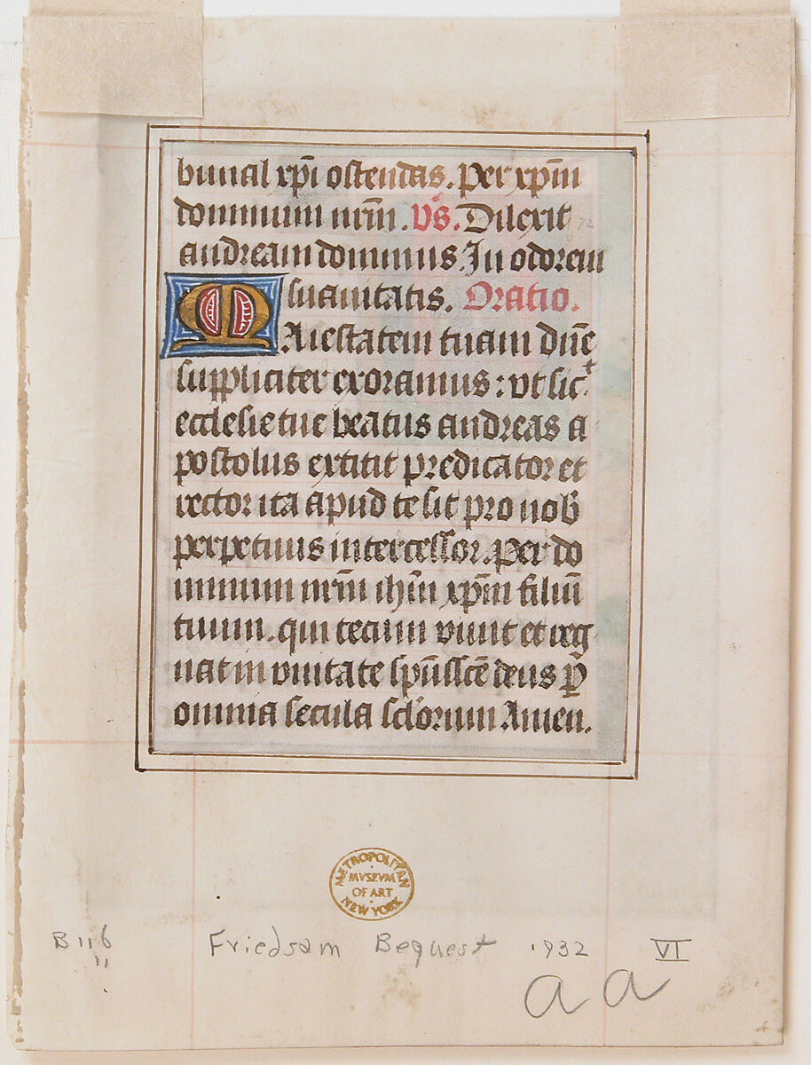 Manuscript Leaf with Saint Thomas, from a Book of Hours, Tempera, ink, and shell gold on parchment, Netherlandish