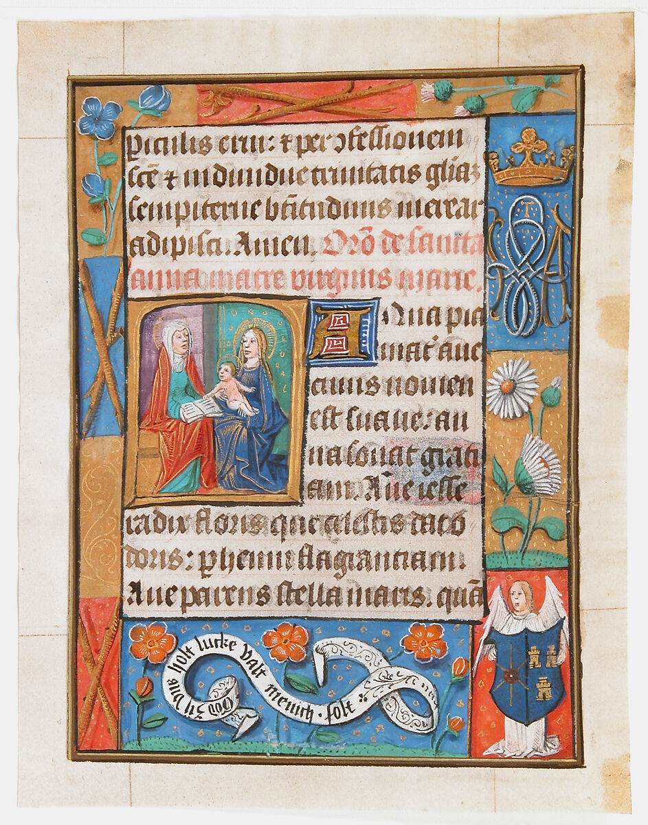 Manuscript Leaf from a Book of Hours, Tempera, ink, and shell gold on parchment, Netherlandish 