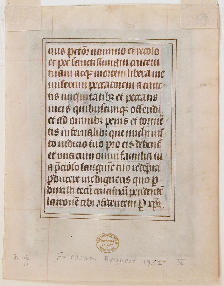 Manuscript Leaf with the Holy Communion, from a Book of Hours, Tempera, ink, and shell gold on parchment, Netherlandish