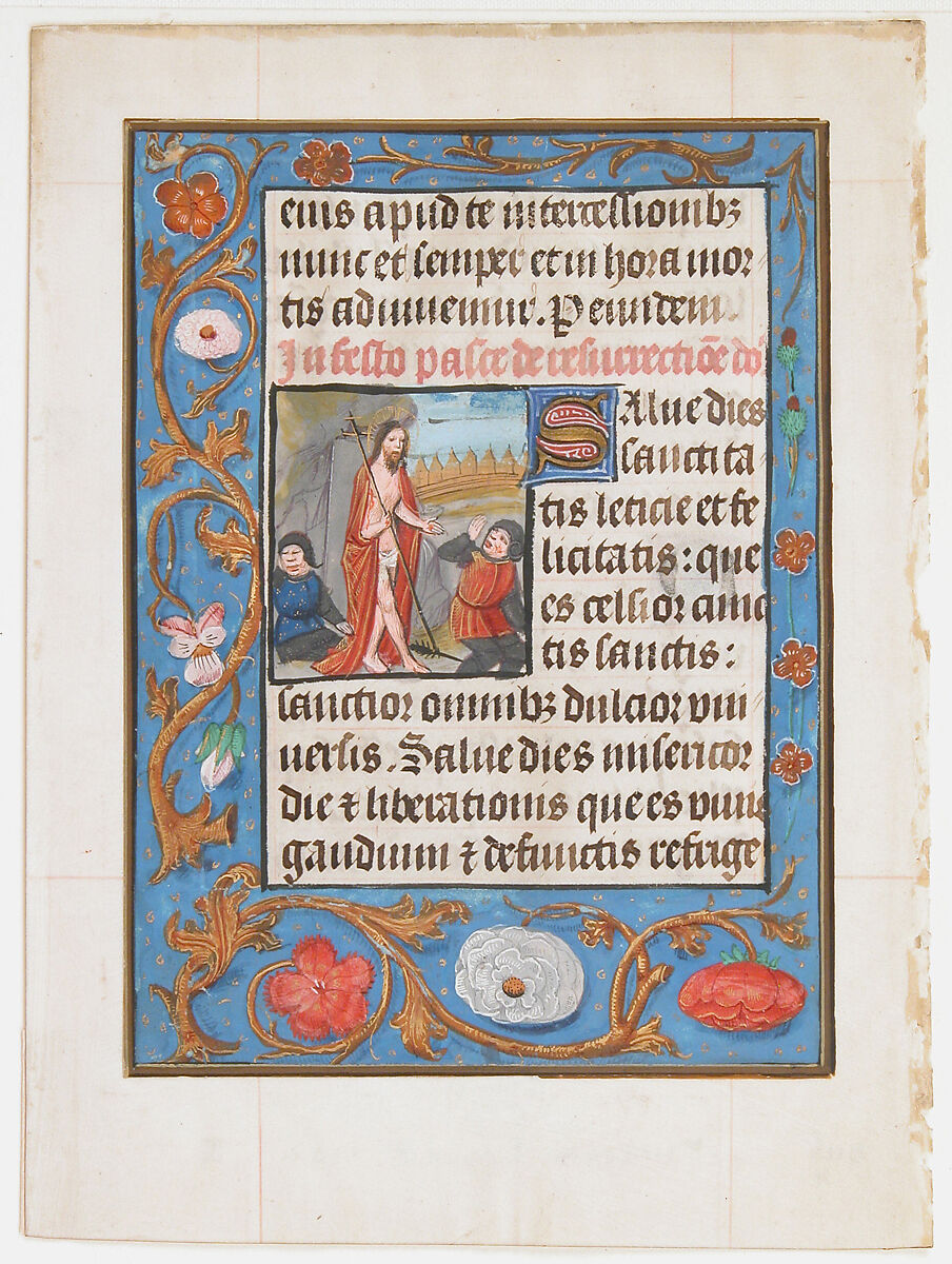 Manuscript Leaf with the Resurrection, from a Book of Hours, Tempera, ink, and gold on parchment, Netherlandish 