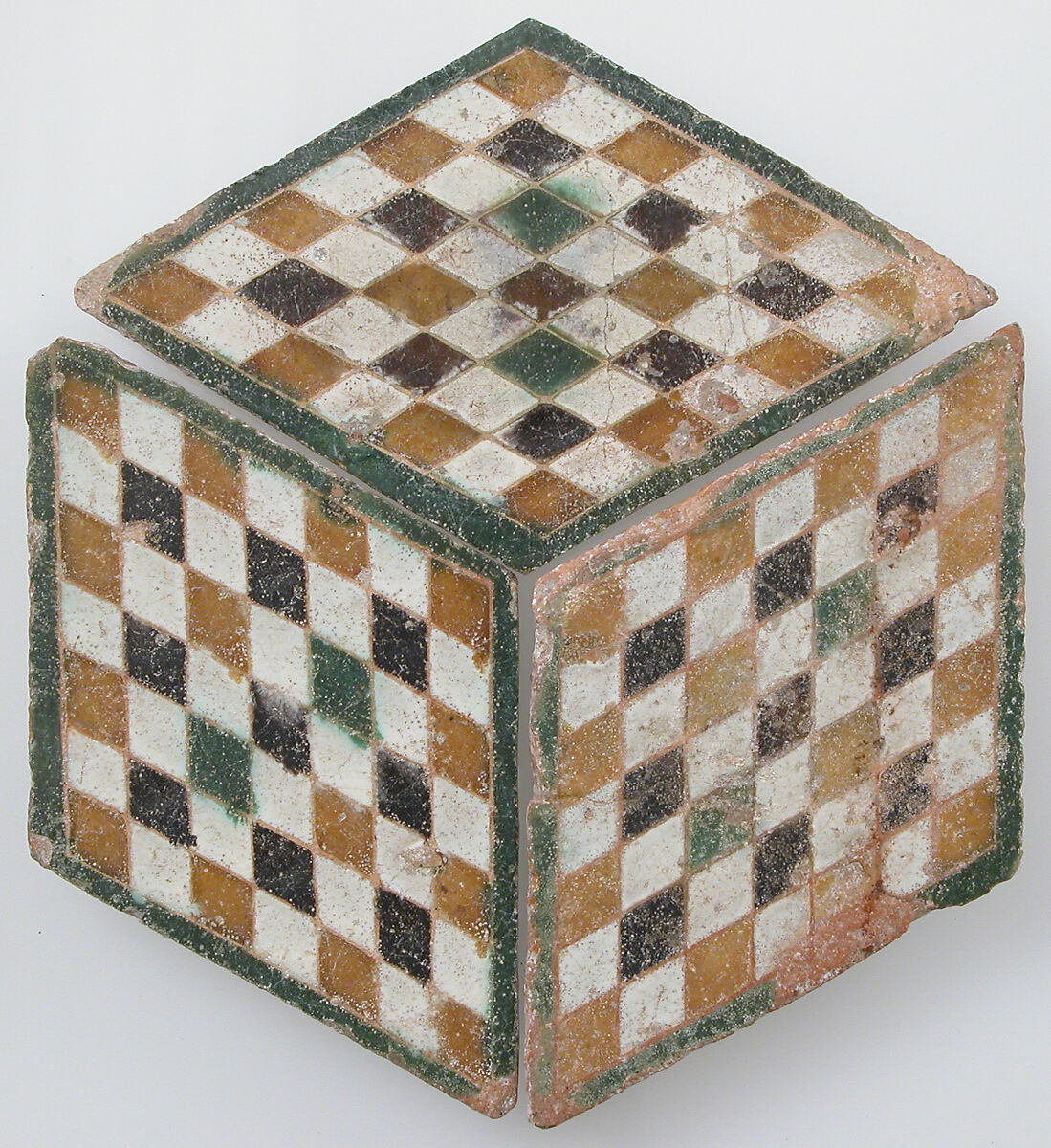 Tiles with Checkered Pattern, Tin-glazed earthenware, Spanish 