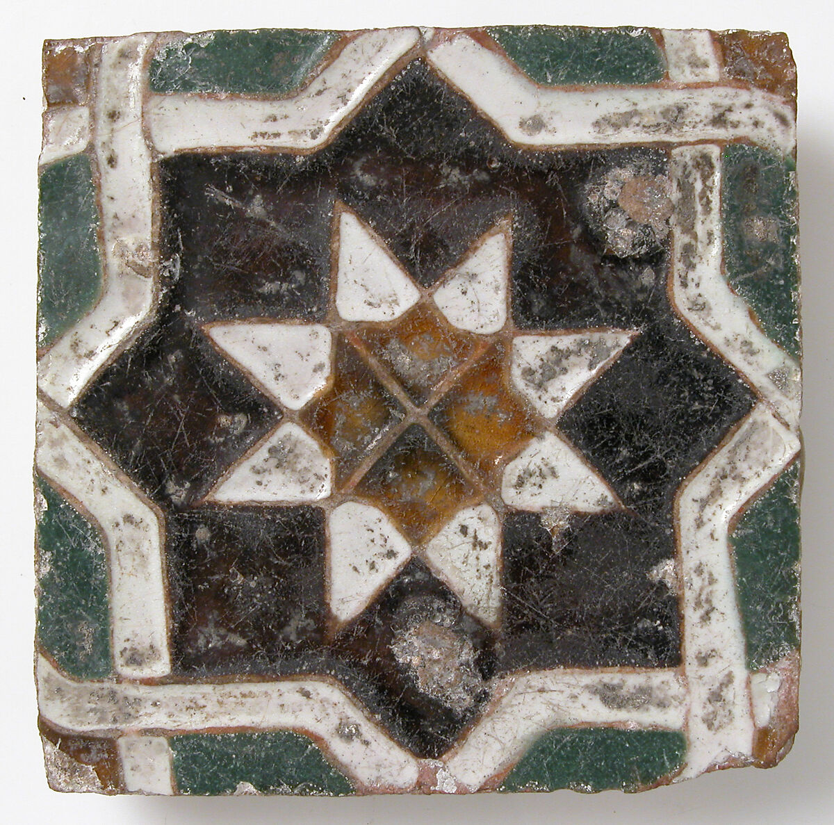 Tile with Geometric Design, Earthenware, glaze, Spanish 