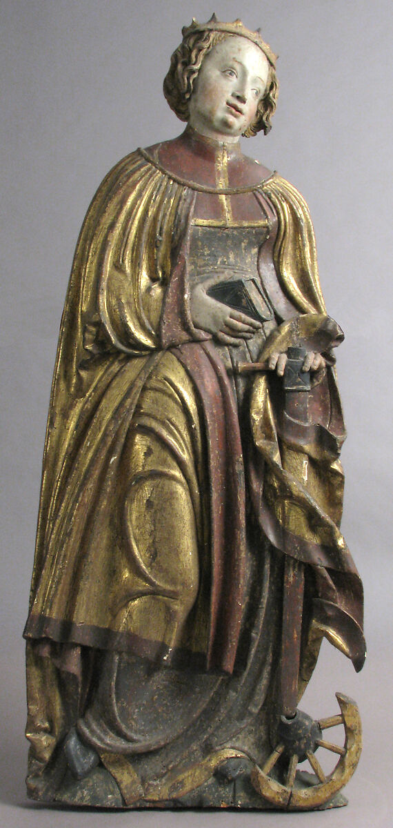 St. Catherine of Alexandria, Wood, paint, gilding, German 