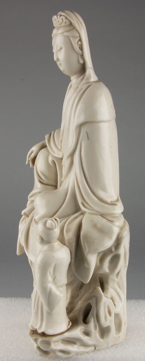 Seated bodhisattva Guanyin with an attendant, Porcelain with ivory glaze (Dehua ware), China