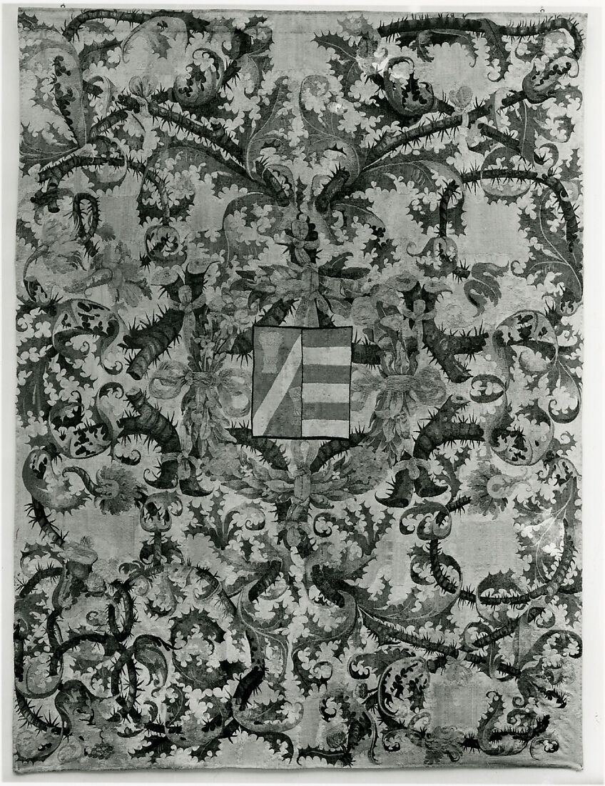 Shield of Arms and Wreath on an Arabesque of Thistle Branches, Wool warp;  wool wefts, Netherlandish (?) 