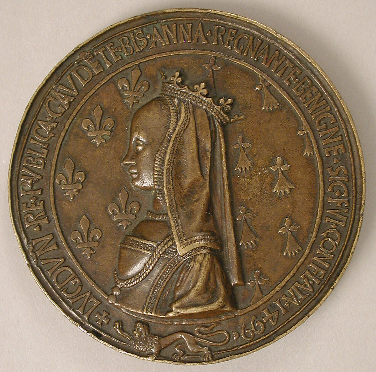 Medal Louis XII, King of France (r. 1498–15155), and Anne of Brittany (1476–1514), Copper alloy, French