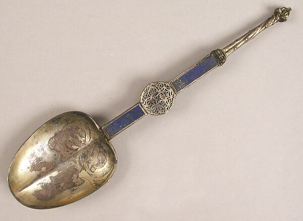 Spoon, Silver-gilt, lapis lazuli, French 