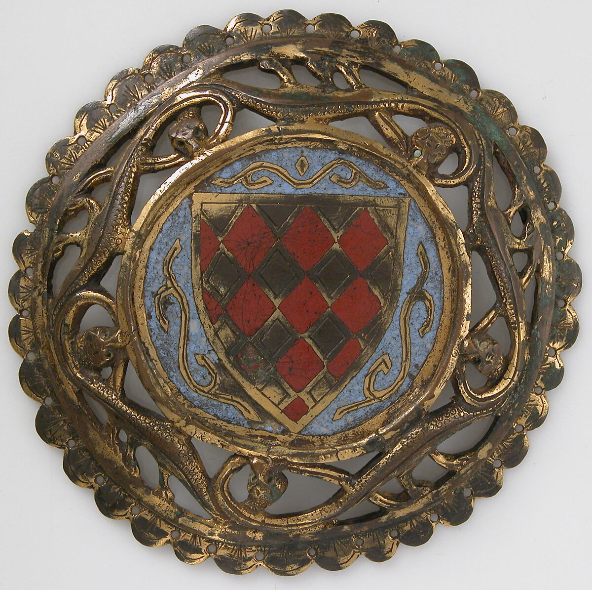 Roundel, Champlevé enamel, copper-gilt, French 