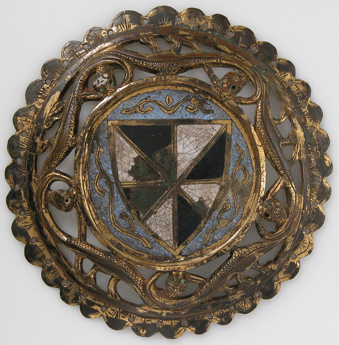 Roundel, Champlevé enamel, copper-gilt, French 