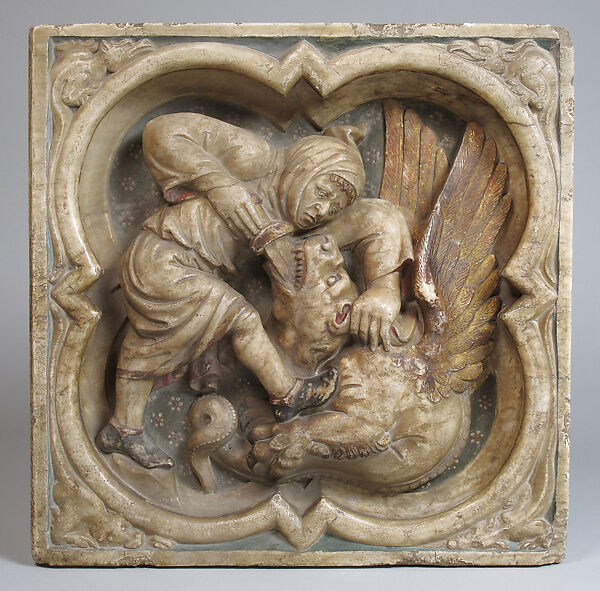 Relief with Monk Killing Dragon, Alabaster, French 