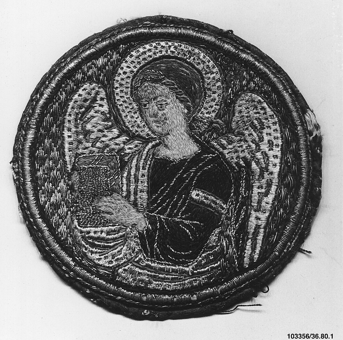 Embroidered Medallion, Silk and metal thread embroidery on a foundation of linen plain weave, Byzantine