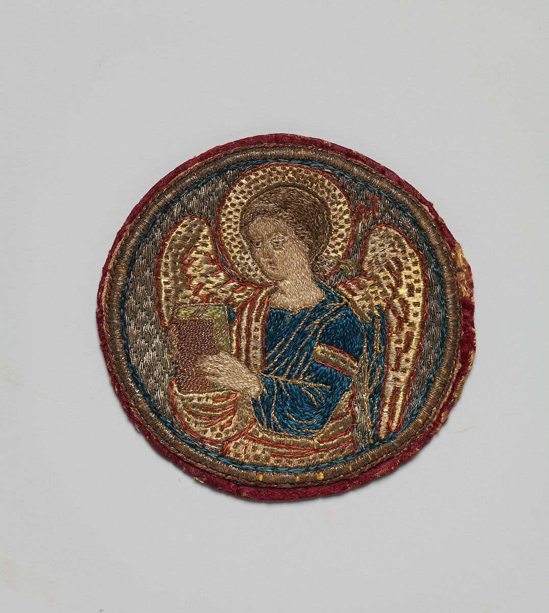 Embroidered Medallion, Silk and metal thread embroidery on a foundation of linen plain weave, Byzantine 