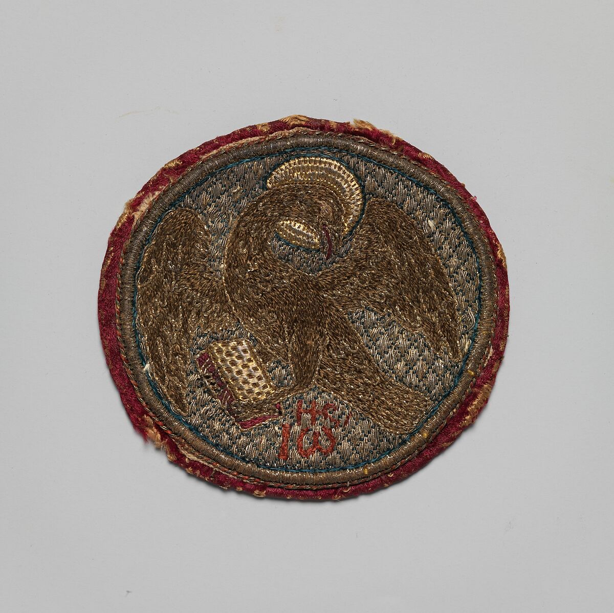Embroidered Medallion, Silk and metal thread embroidery on a foundation of linen plain weave, Byzantine 
