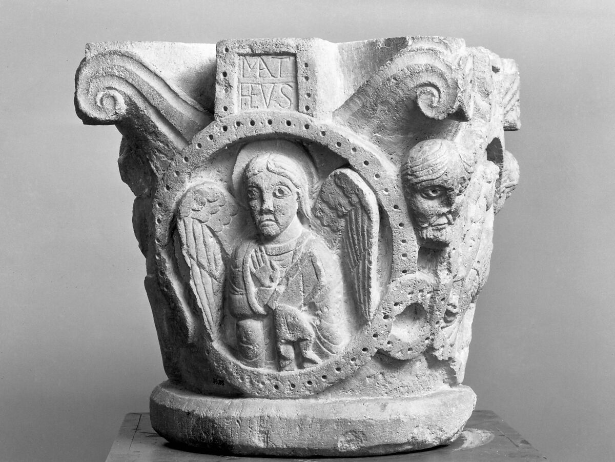 Capital with Symbols of the Evangelists, Limestone, French or Spanish 