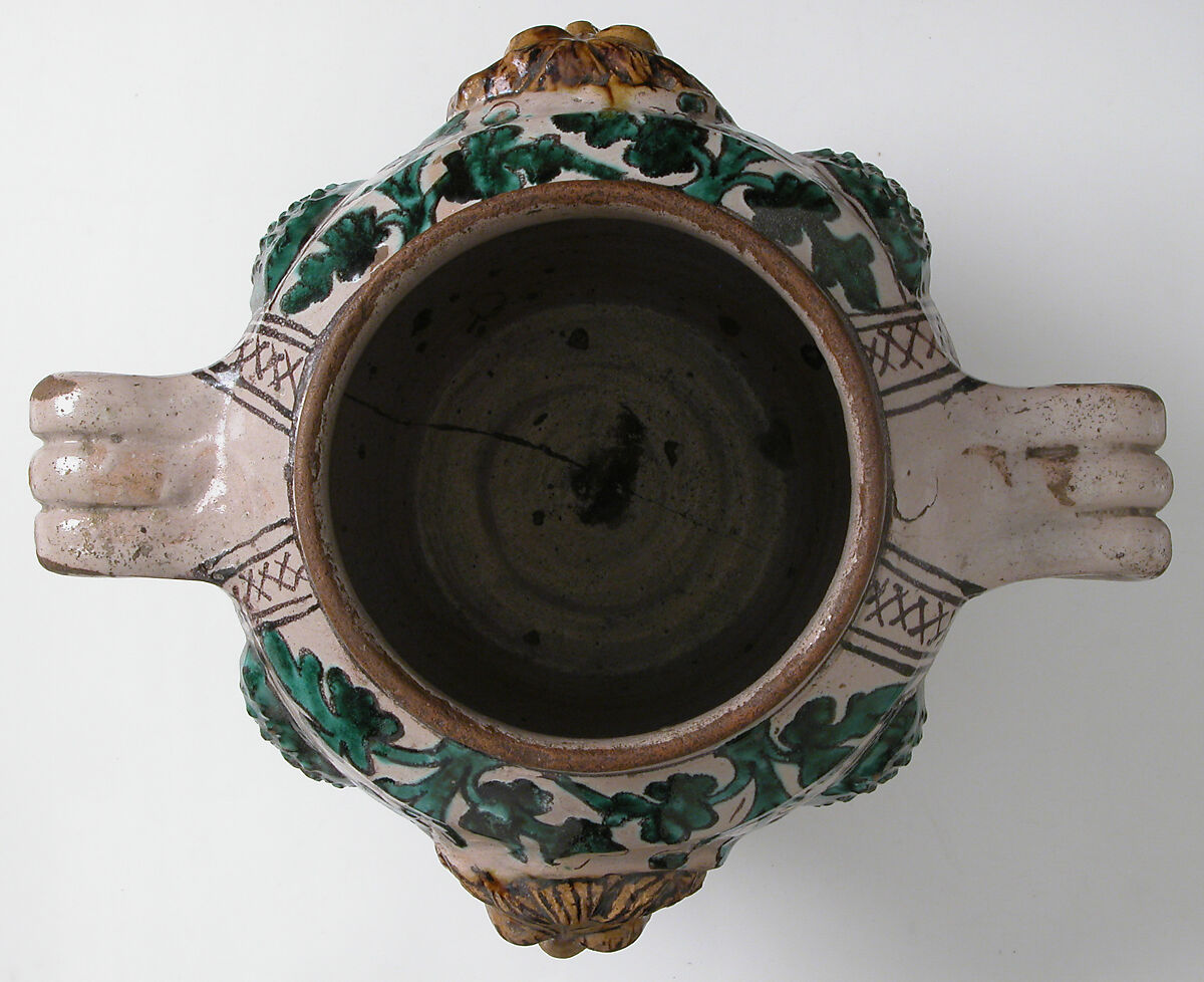 Two-Handled Jar with Lions' Heads, Tin-glazed earthenware
, Italian