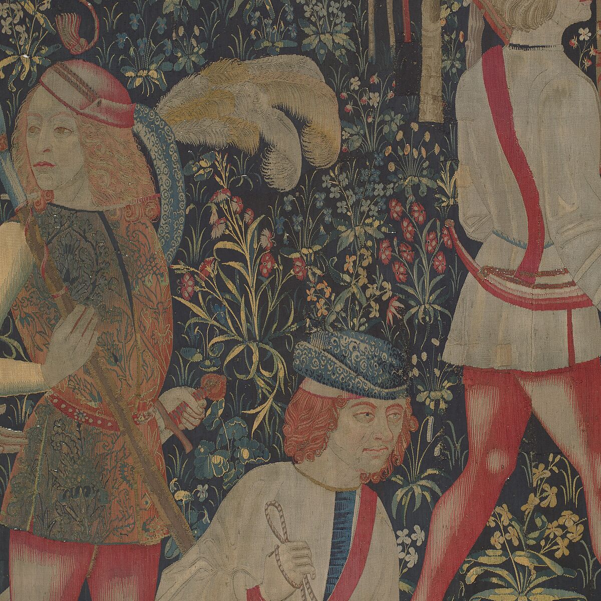 The Hunters Enter the Woods (from the Unicorn Tapestries), Wool warp, wool, silk, silver, and gilt wefts, French (cartoon)/South Netherlandish (woven)