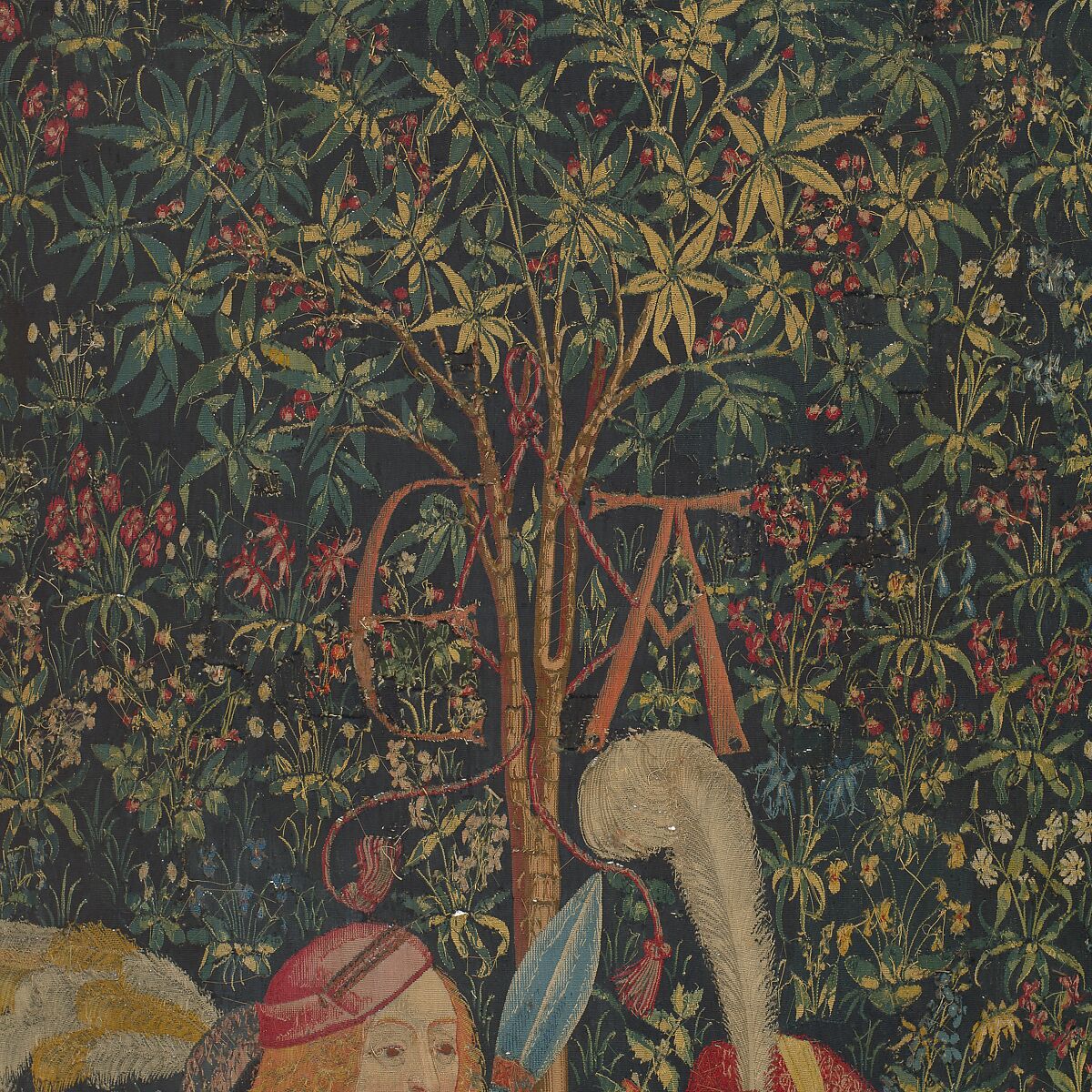 The Hunters Enter the Woods (from the Unicorn Tapestries), Wool warp, wool, silk, silver, and gilt wefts, French (cartoon)/South Netherlandish (woven)