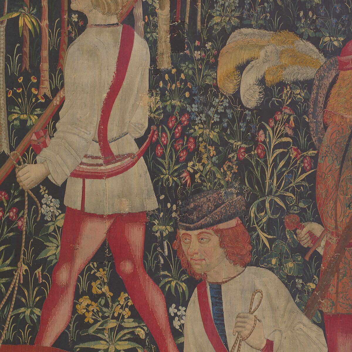 The Hunters Enter the Woods (from the Unicorn Tapestries), Wool warp, wool, silk, silver, and gilt wefts, French (cartoon)/South Netherlandish (woven)