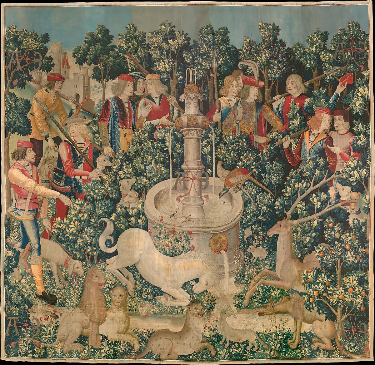 The Unicorn Purifies Water (from the Unicorn Tapestries), Wool warp with wool, silk, silver, and gilt wefts, French (cartoon)/South Netherlandish (woven) 