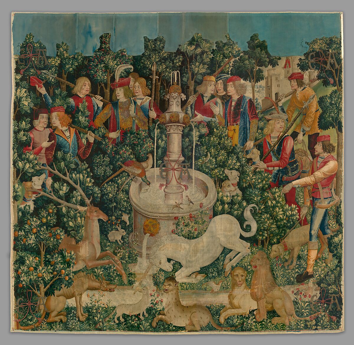 The Unicorn Purifies Water (from the Unicorn Tapestries), Wool warp with wool, silk, silver, and gilt wefts, French (cartoon)/South Netherlandish (woven)