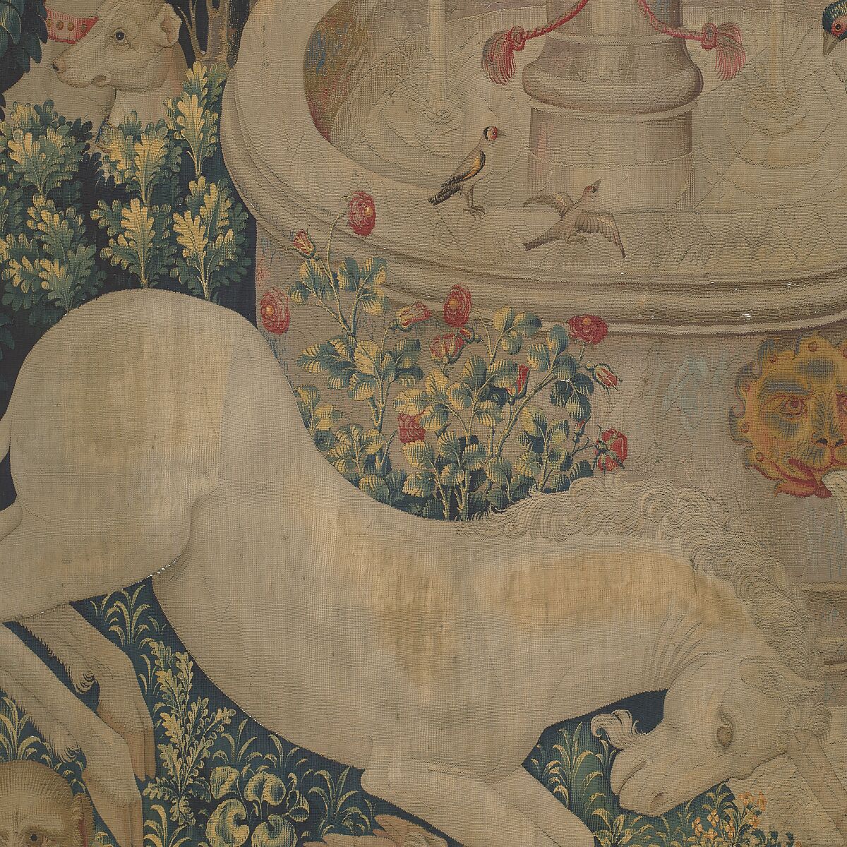 The Unicorn Purifies Water (from the Unicorn Tapestries), Wool warp with wool, silk, silver, and gilt wefts, French (cartoon)/South Netherlandish (woven)