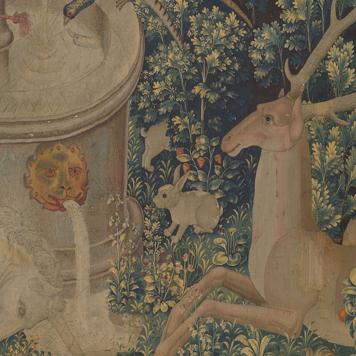 The Unicorn Purifies Water (from the Unicorn Tapestries), Wool warp with wool, silk, silver, and gilt wefts, French (cartoon)/South Netherlandish (woven)