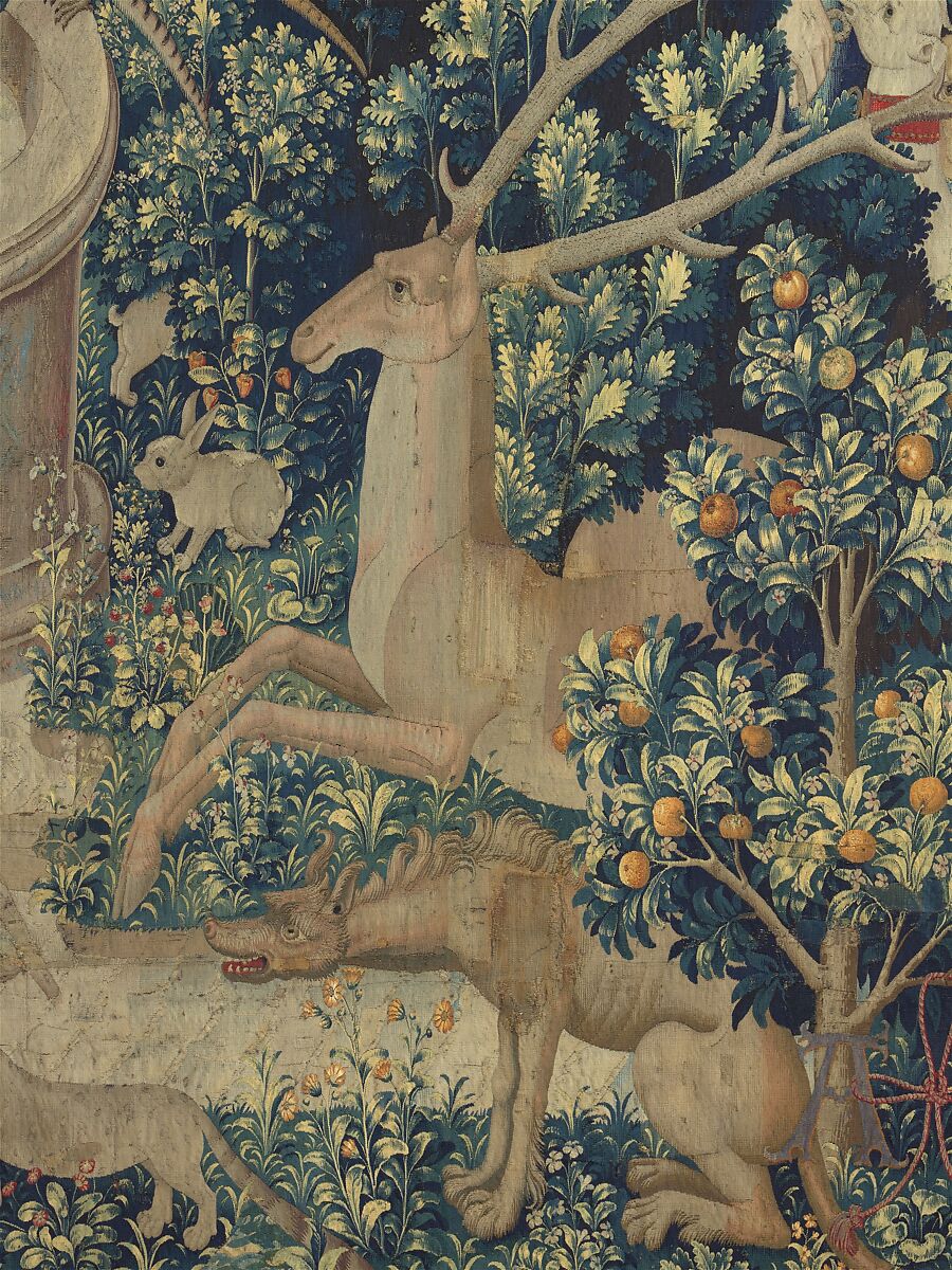 The Unicorn Purifies Water (from the Unicorn Tapestries), Wool warp with wool, silk, silver, and gilt wefts, French (cartoon)/South Netherlandish (woven)