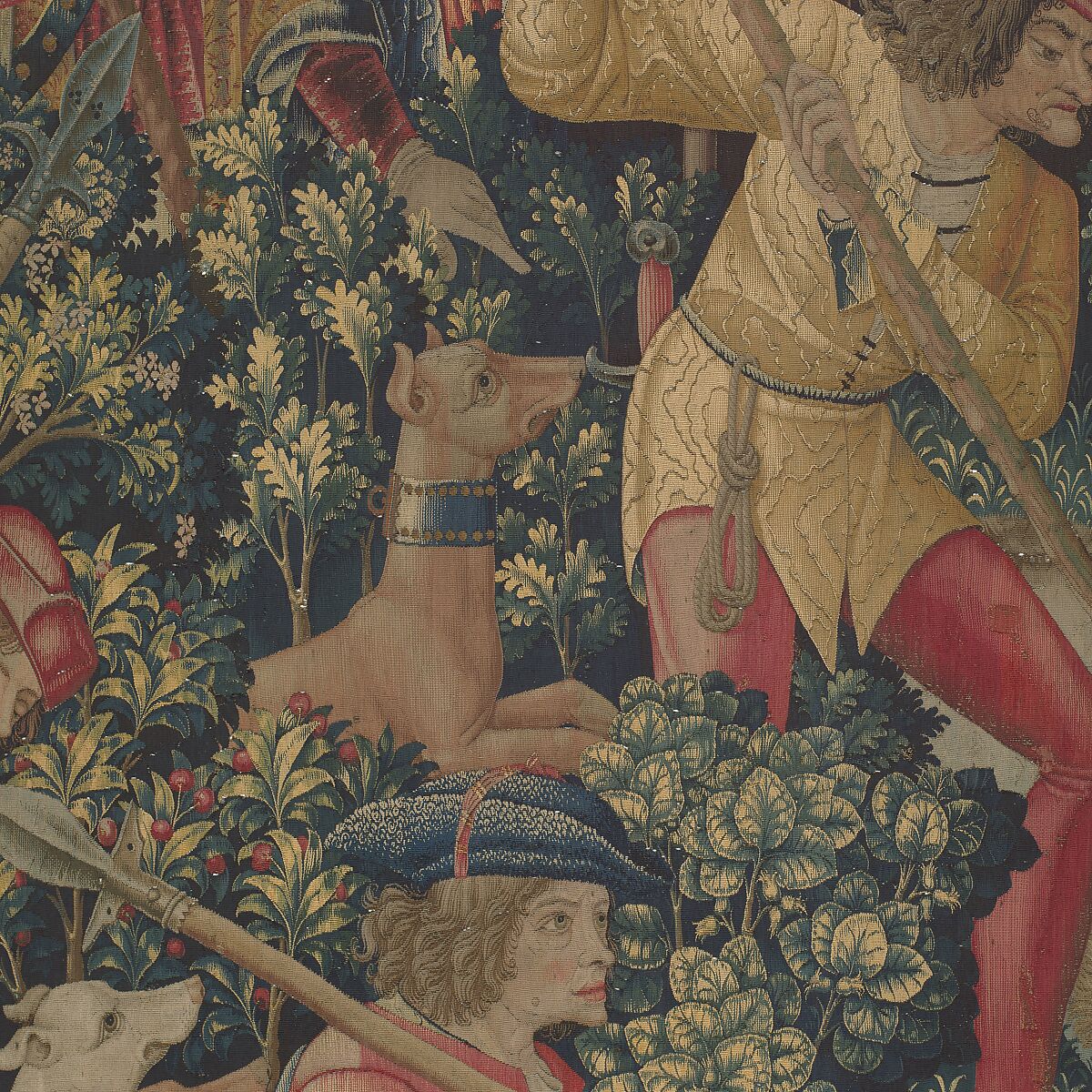 The Unicorn Crosses a Stream (from the Unicorn Tapestries), Wool warp with wool, silk, silver, and gilt wefts, French (cartoon)/South Netherlandish (woven)