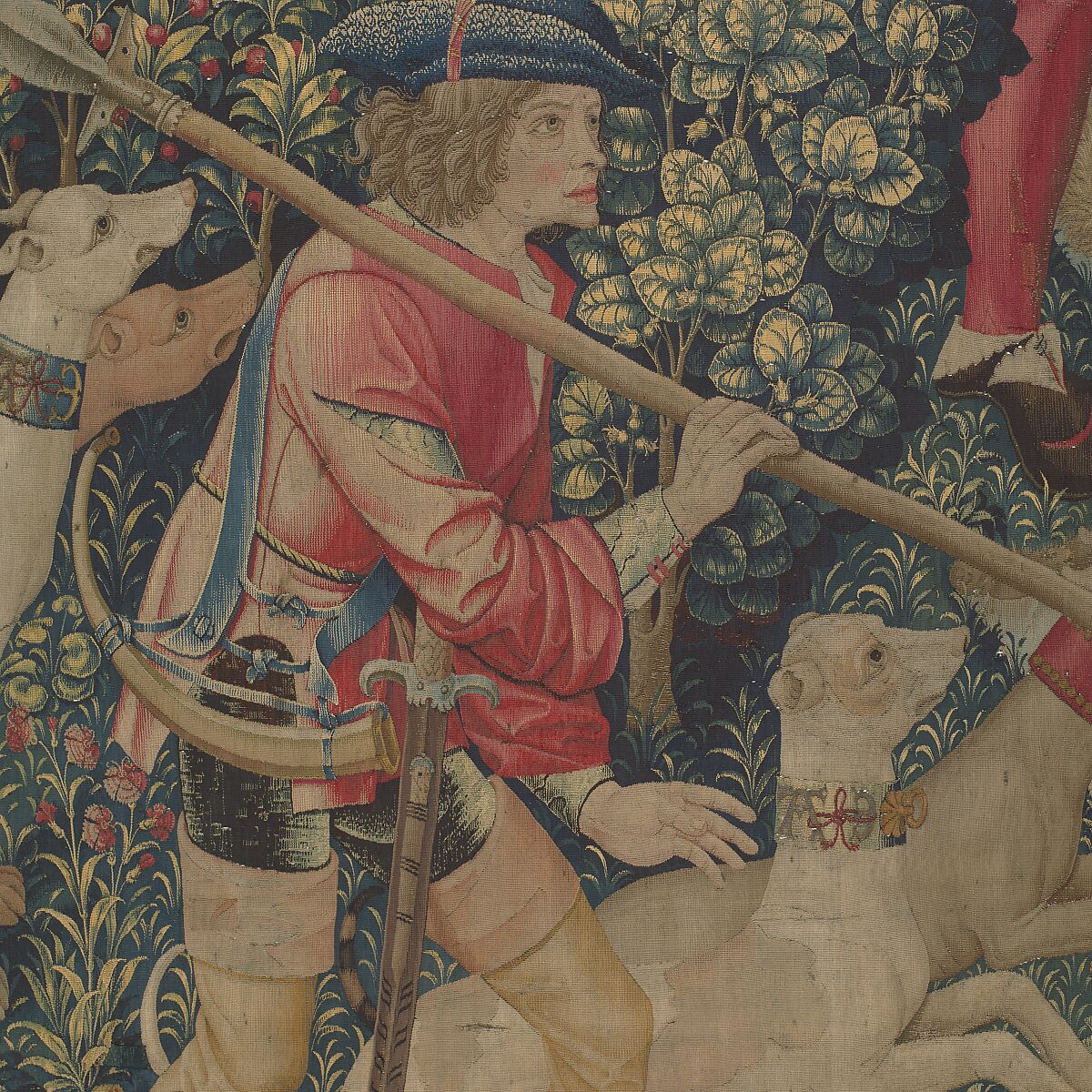 The Unicorn Crosses a Stream (from the Unicorn Tapestries), Wool warp with wool, silk, silver, and gilt wefts, French (cartoon)/South Netherlandish (woven)