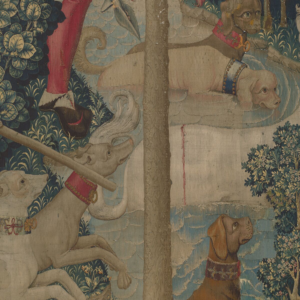 The Unicorn Crosses a Stream (from the Unicorn Tapestries), Wool warp with wool, silk, silver, and gilt wefts, French (cartoon)/South Netherlandish (woven)