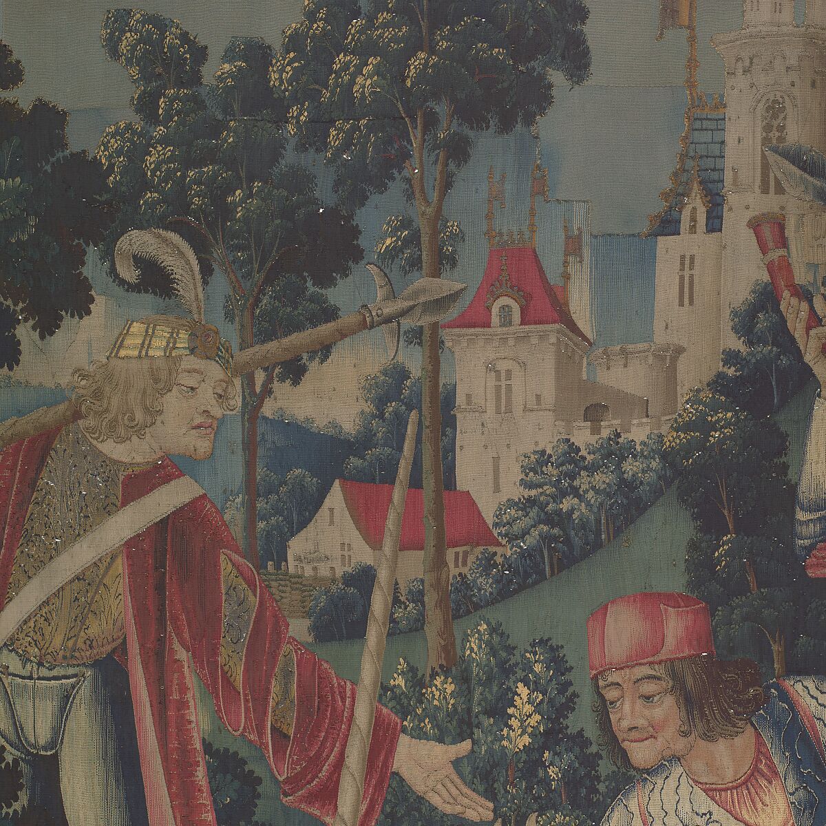 The Unicorn Crosses a Stream (from the Unicorn Tapestries), Wool warp with wool, silk, silver, and gilt wefts, French (cartoon)/South Netherlandish (woven)