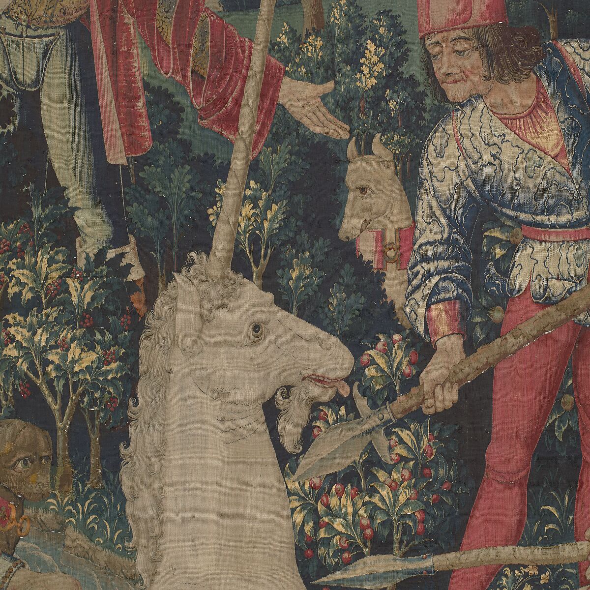 The Unicorn Crosses a Stream (from the Unicorn Tapestries), Wool warp with wool, silk, silver, and gilt wefts, French (cartoon)/South Netherlandish (woven)