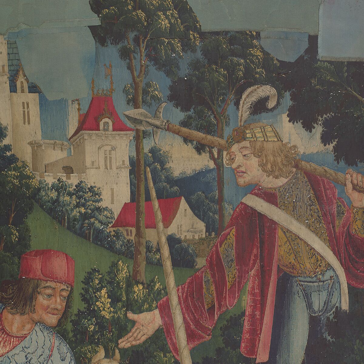 The Unicorn Crosses a Stream (from the Unicorn Tapestries), Wool warp with wool, silk, silver, and gilt wefts, French (cartoon)/South Netherlandish (woven)